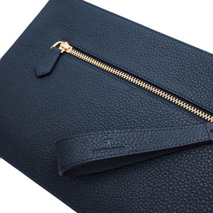 Men's Leather Clutch Bag - Blue with golden details