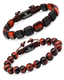 Red tiger eye beaded bracelets with black woven cord and square accents, 2-pack
