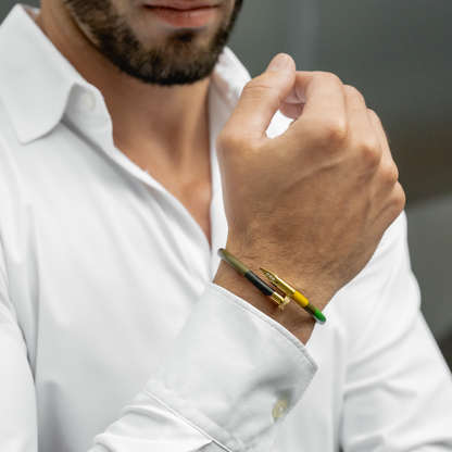 Bracelet Golden Nail with Zircon Diamond - Camo Leather