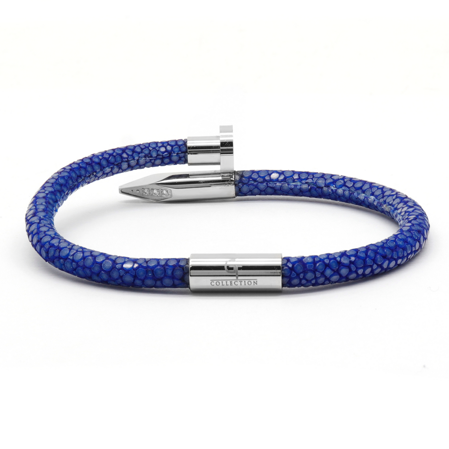 Bracelet - Blue Leather with Silver Nail and Zircon Diamond