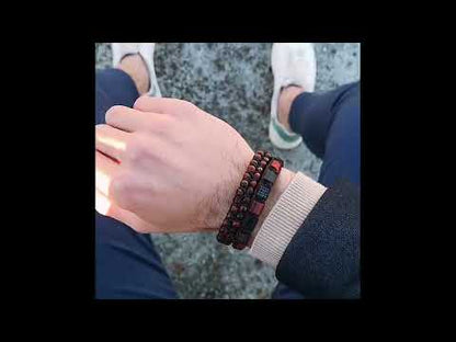 Men's RED TIGER EYE, MATTE ONYX Flat bead Bracelet - One Size Fits All