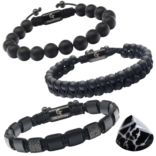 3 PIECE SET - BLACK ONYX Bracelets - The Strength Set