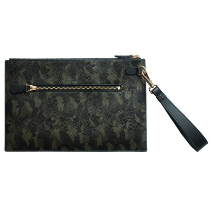 Men's Leather Hand Bag - Green Camouflage with golden details