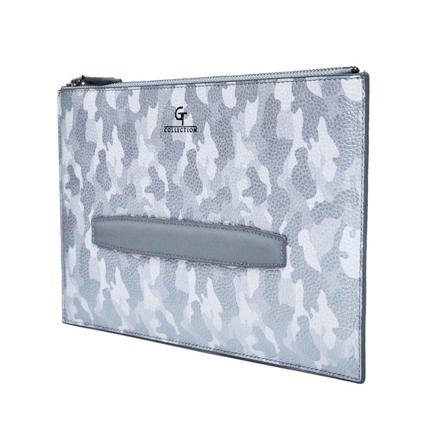 Men's Leather Hand Bag - White Camouflage with silver details