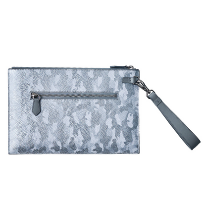 Men's Leather Hand Bag - White Camouflage with silver details