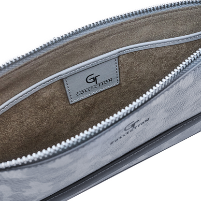 Men's Leather Hand Bag - White Camouflage with silver details