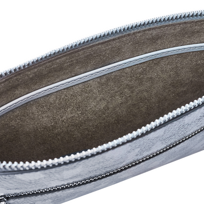 Men's Leather Hand Bag - White Camouflage with silver details