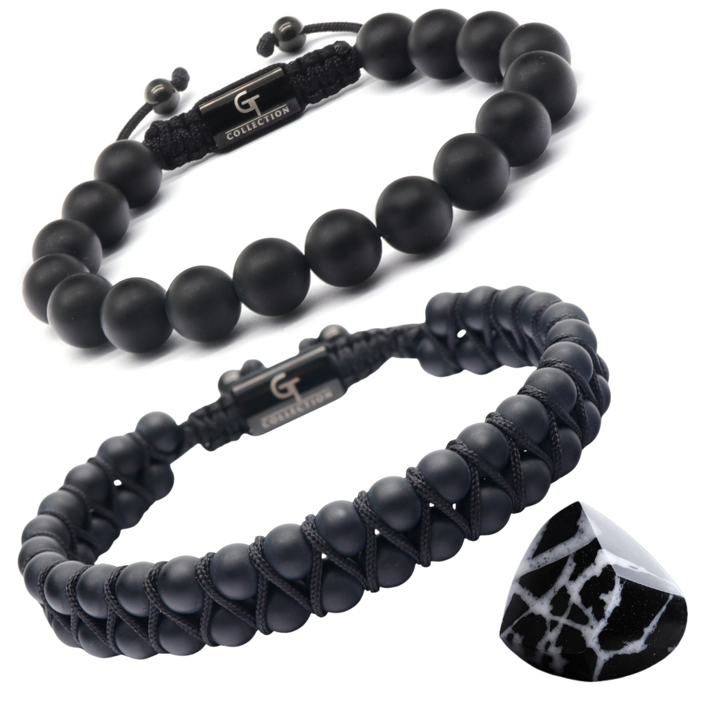 2 PIECE SET - BLACK ONYX Single Bead & Double Bead Bracelet