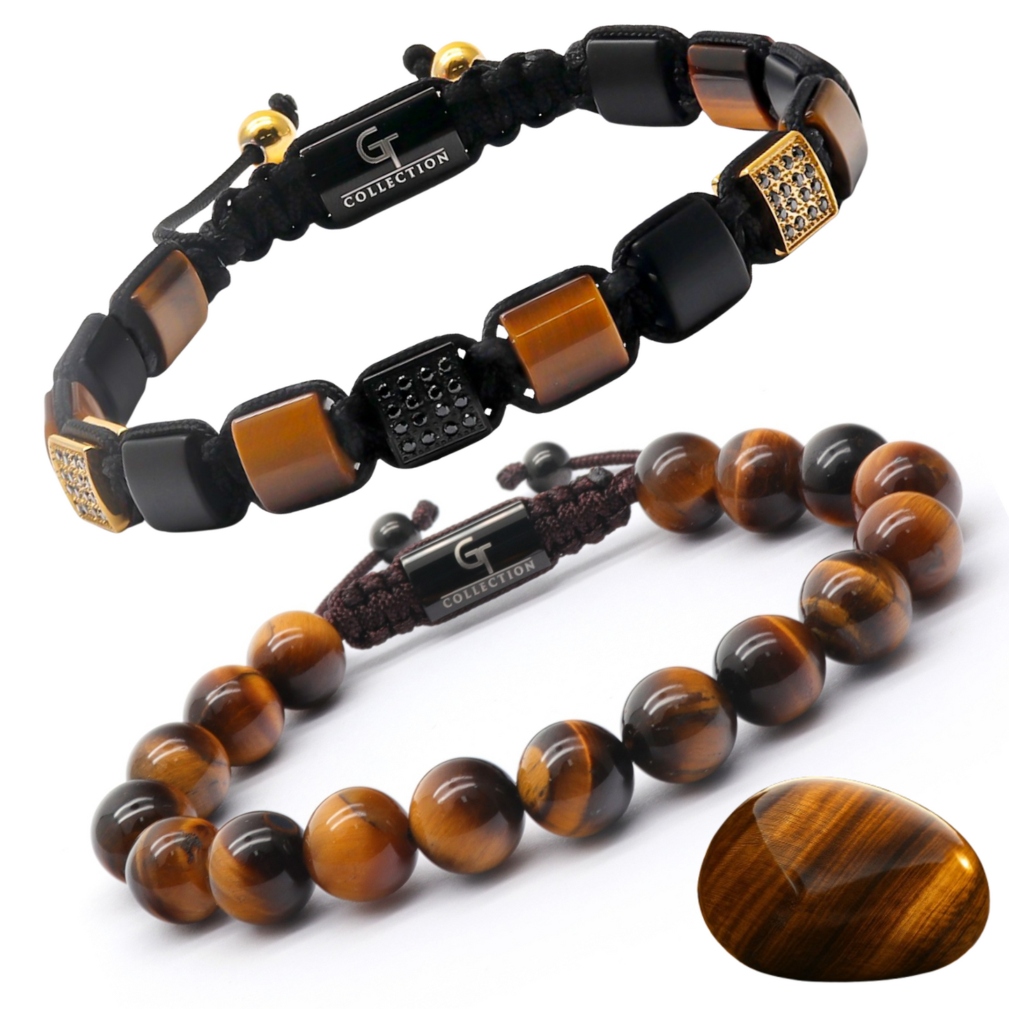 2 PIECE SET - TIGER EYE Single Bead & Flatbead Bracelet