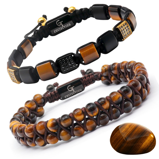 2 PIECE SET - TIGER EYE Double Bead & Flatbead Bracelet