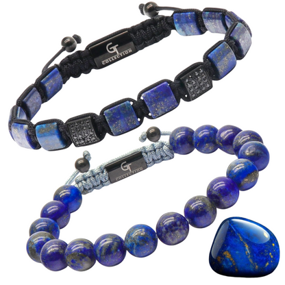 2 PIECE SET - LAPIS LAZULI Single Bead & Flatbead Bracelet