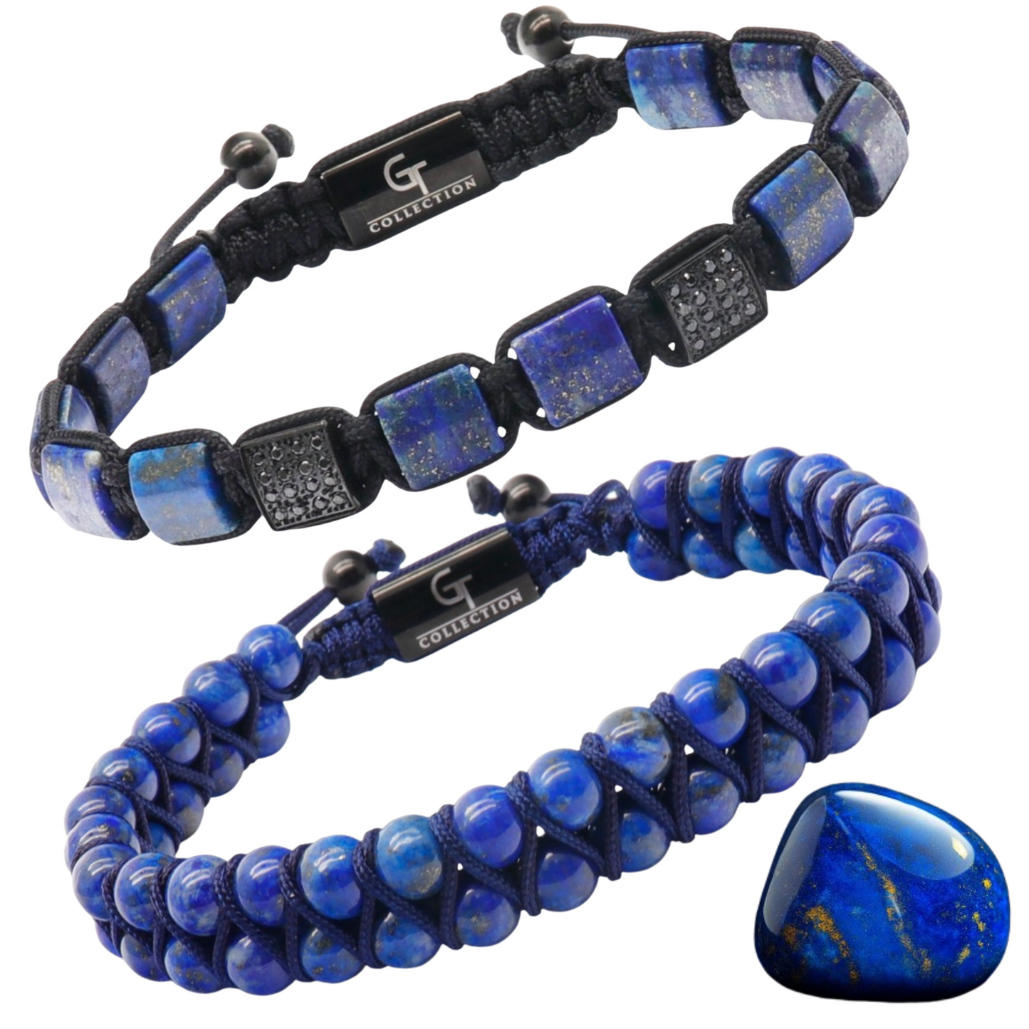 2 PIECE SET - LAPIS LAZULI Double Bead & Flatbead Bracelet