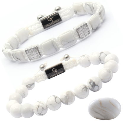 2 PIECE SET - HOWLITE Single Bead & Flatbead Bracelet