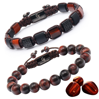 2 PIECE SET - RED TIGER EYE Single Bead & Flatbead Bracelet