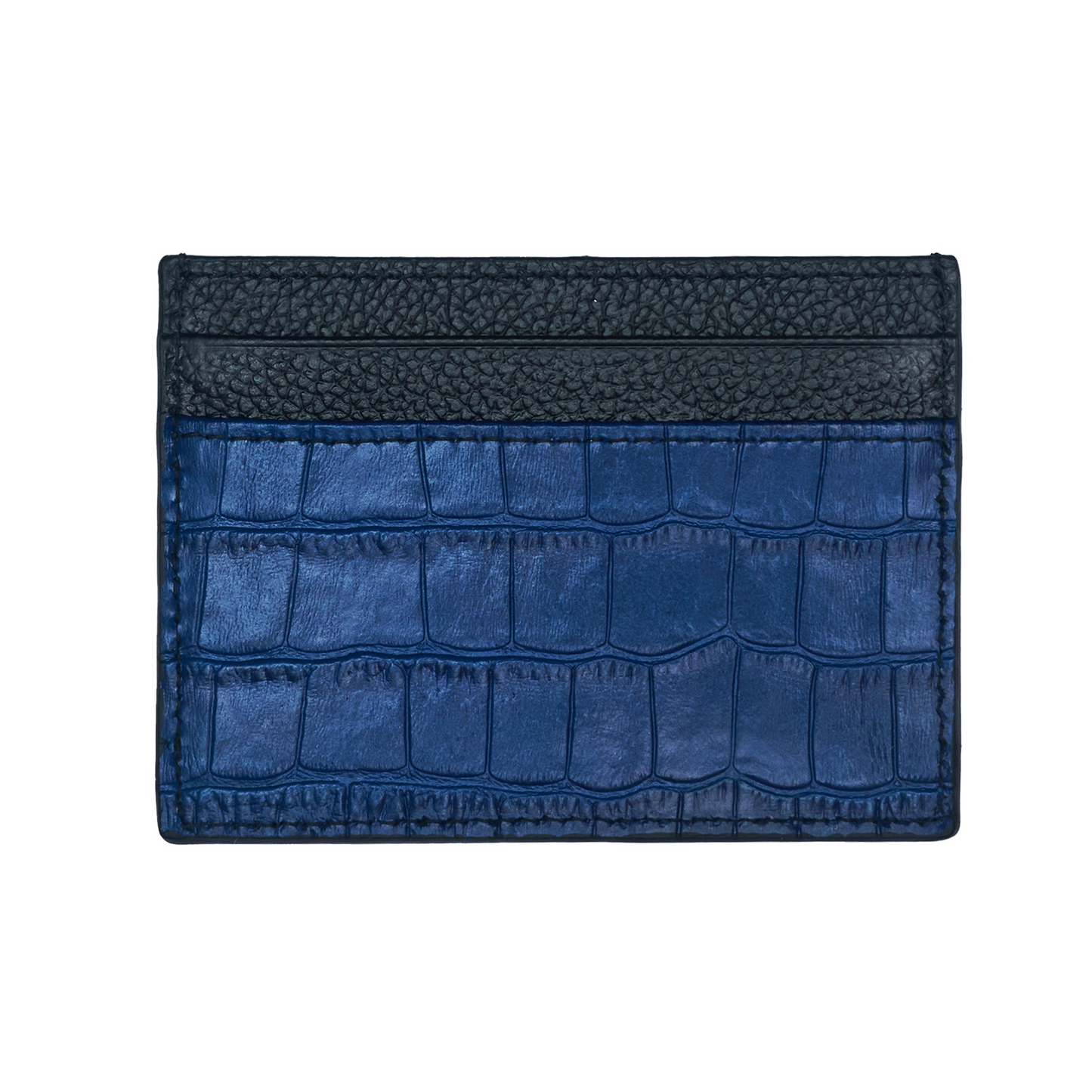 Men's Shiny Croc-Print Card Holder - Blue Genuine Leather