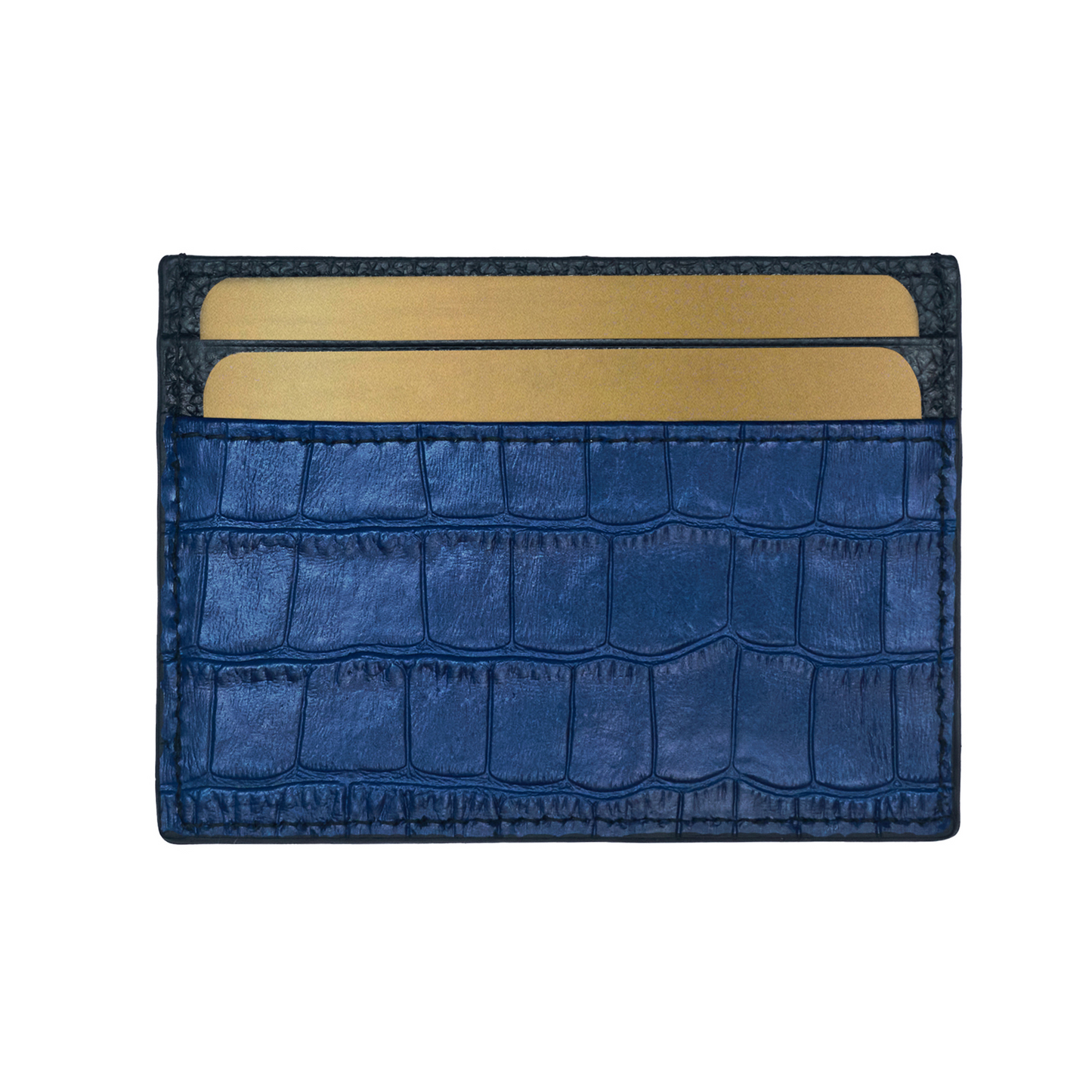 Men's Shiny Croc-Print Card Holder - Blue Genuine Leather