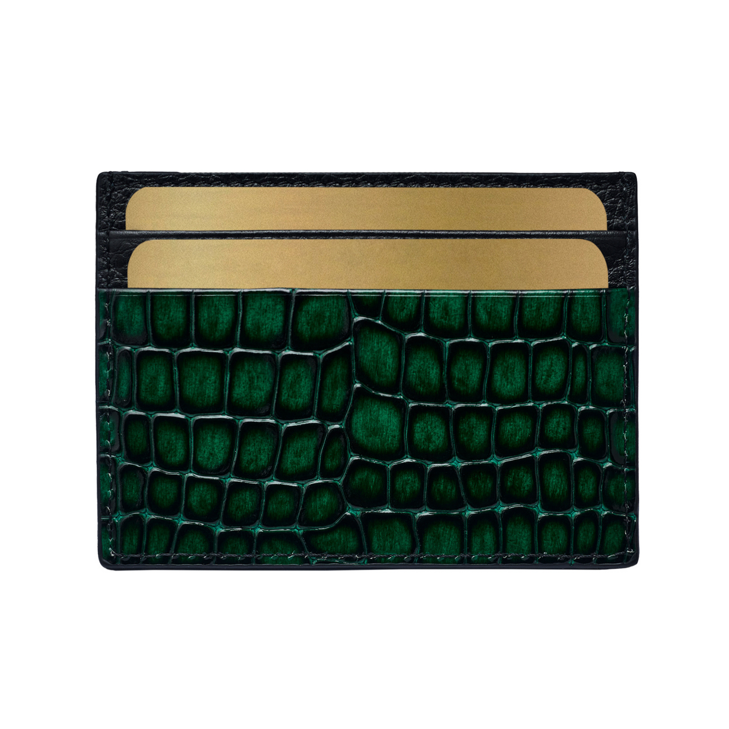 Men's Shiny Croc-Print Card Holder - Green Genuine Leather