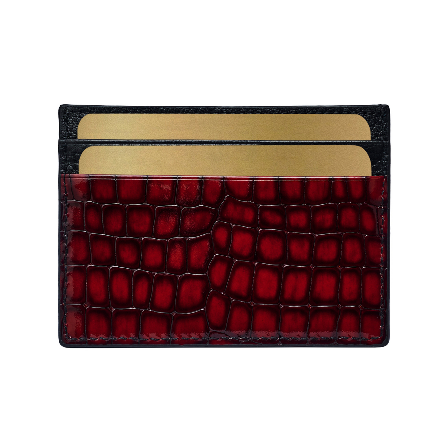 Men's Shiny Croc-Print Card Holder - Red Genuine Leather