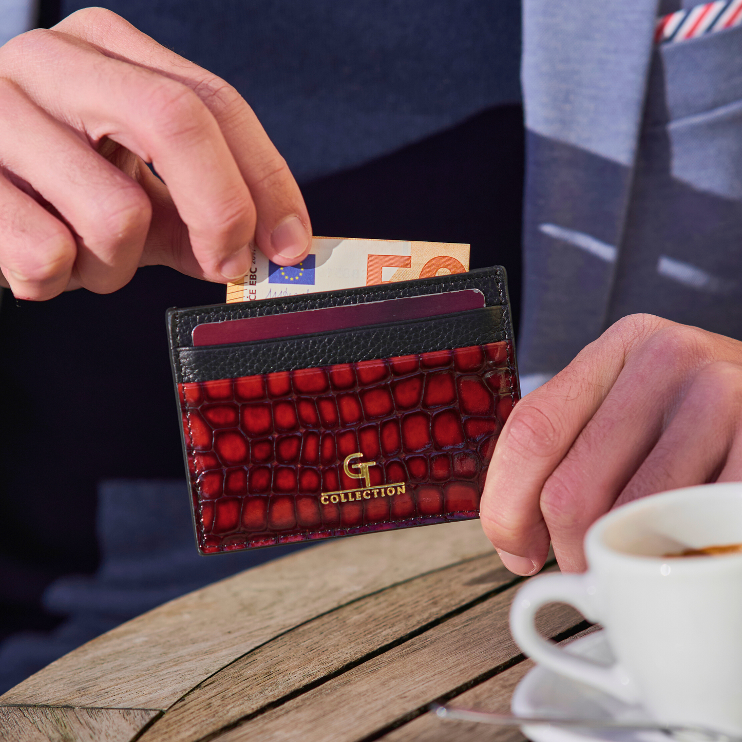 Men's Red Leather WALLET + Free Leather CARD HOLDER - Gift Set