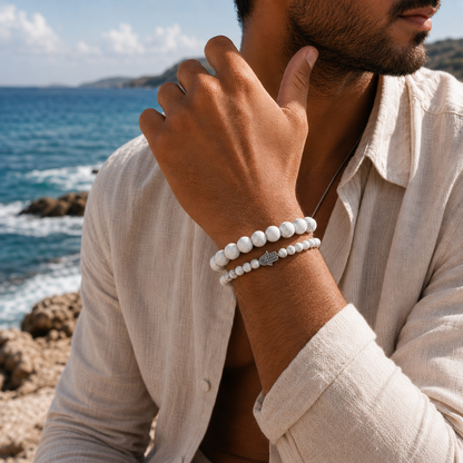 Balance Set | Men's Howlite Bracelet Stack with Hamsa Hand