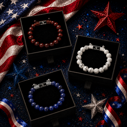 Freedom Stack | Men's Red Tiger Eye, Howlite & Lapis Lazuli Bracelet Set
