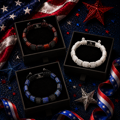 Freedom Flat Stack | Men's Red Tiger Eye, Howlite & Lapis Lazuli Flat Bead Bracelet Set