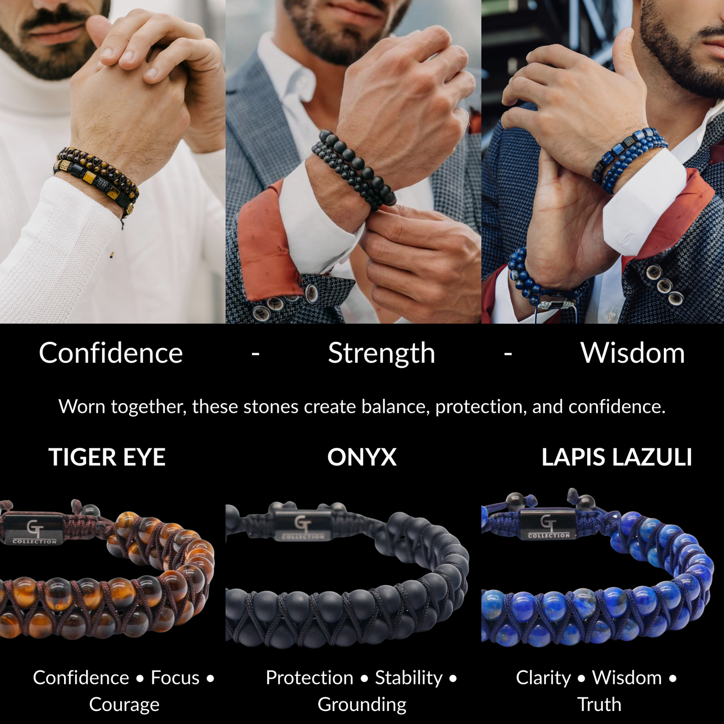 Double Bead Bracelet Set: Confidence • Strength • Wisdom
