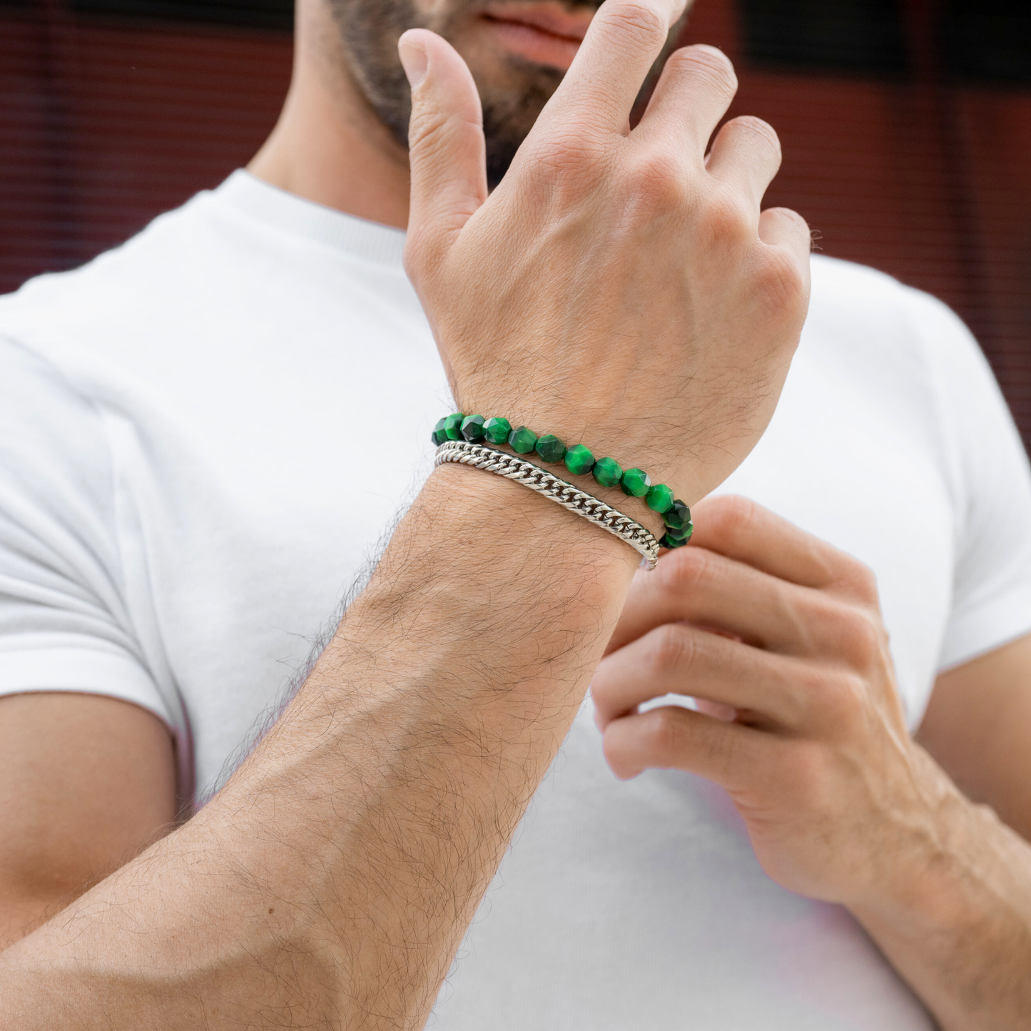 Men's GREEN TIGER EYE Faceted Bracelet