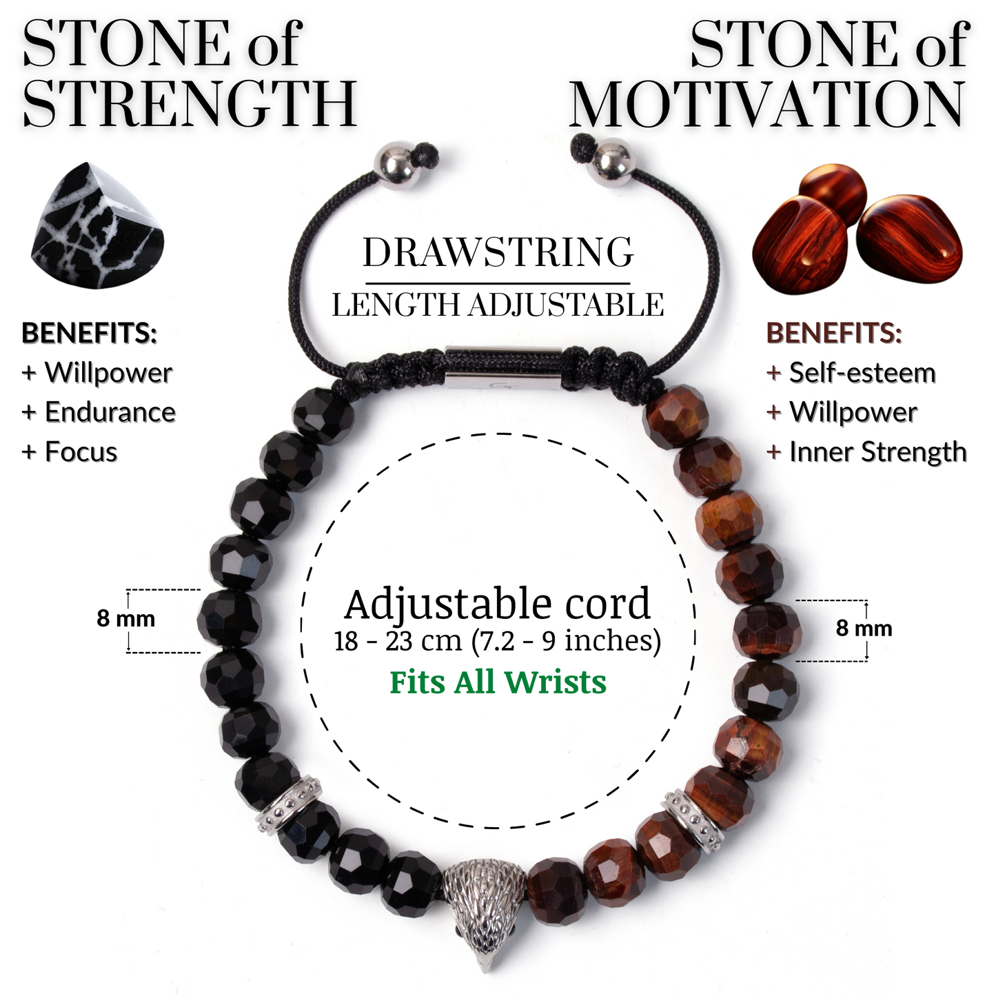 Men's AMERICAN EAGLE Bracelet with RED TIGER EYE, ONYX Stone