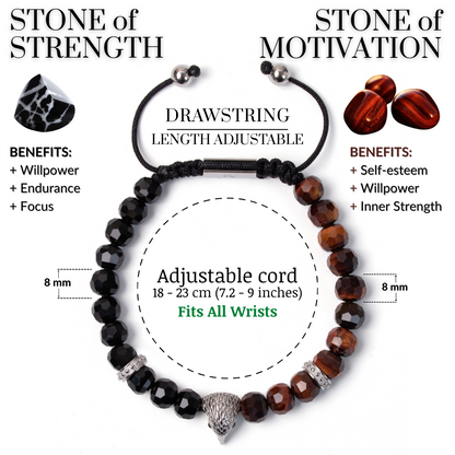 Men's AMERICAN EAGLE Bracelet with RED TIGER EYE, ONYX Stone