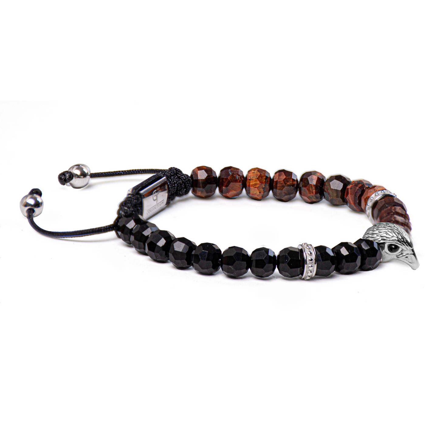 Men's AMERICAN EAGLE Bracelet with RED TIGER EYE, ONYX Stone