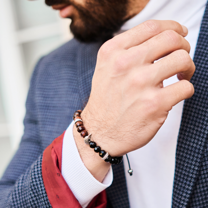 Men's AMERICAN EAGLE Bracelet with RED TIGER EYE, ONYX Stone