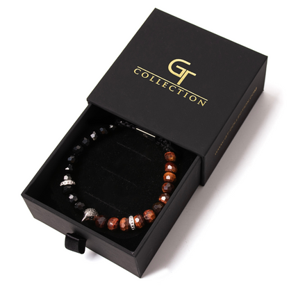 Men's AMERICAN EAGLE Bracelet with RED TIGER EYE, ONYX Stone