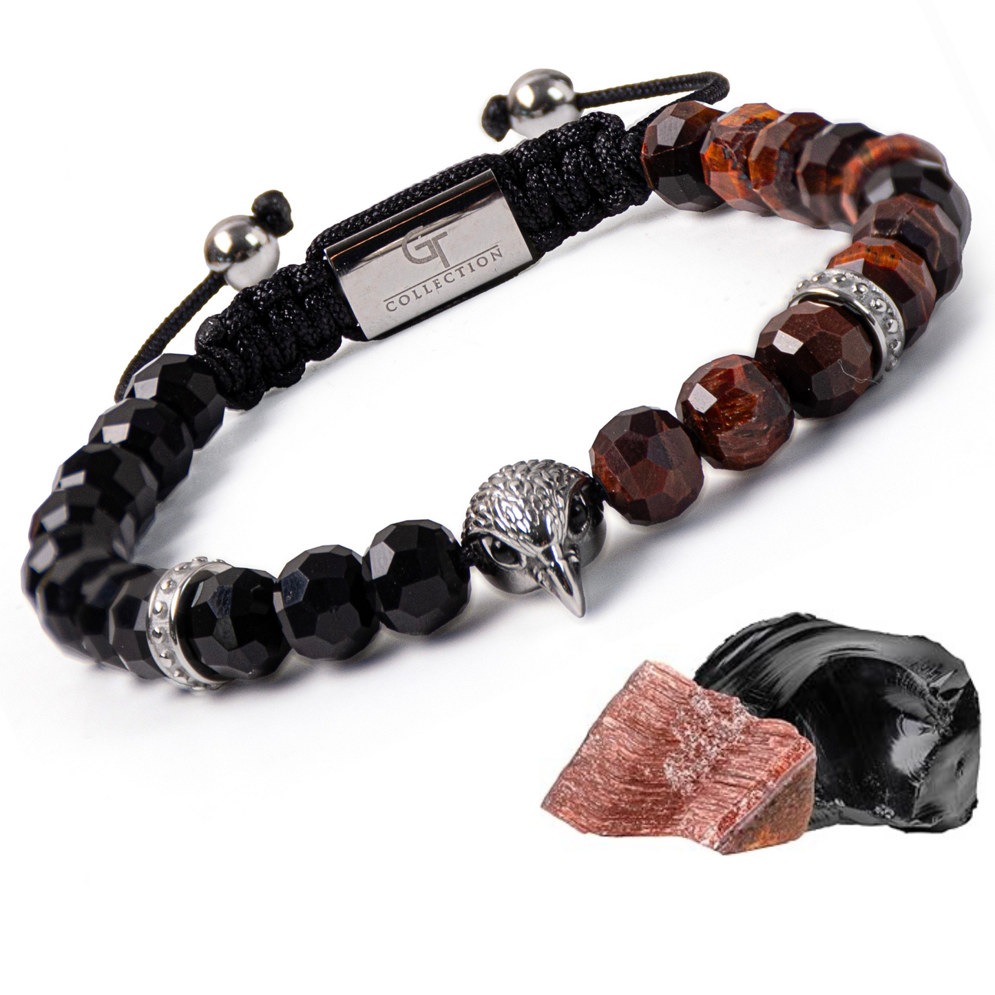 Men's AMERICAN EAGLE Bracelet with RED TIGER EYE, ONYX Stone