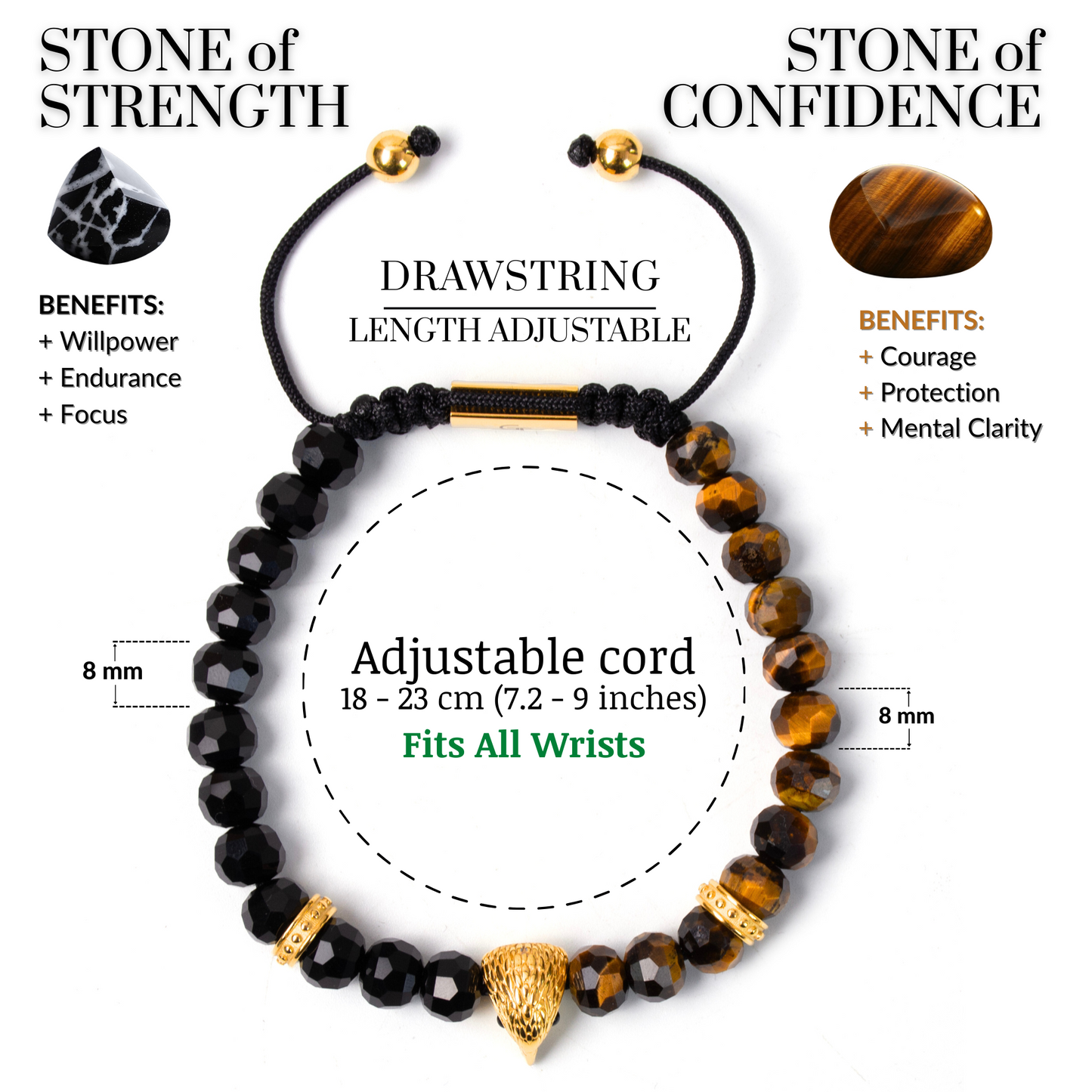 Men's AMERICAN EAGLE Bracelet with TIGER EYE, ONYX Stone