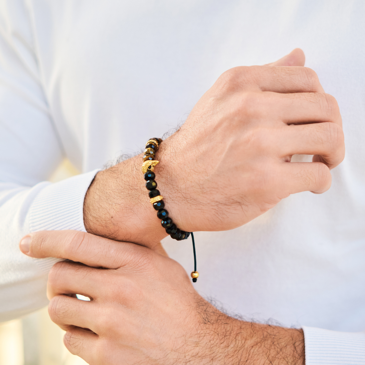 Men's AMERICAN EAGLE Bracelet with TIGER EYE, ONYX Stone