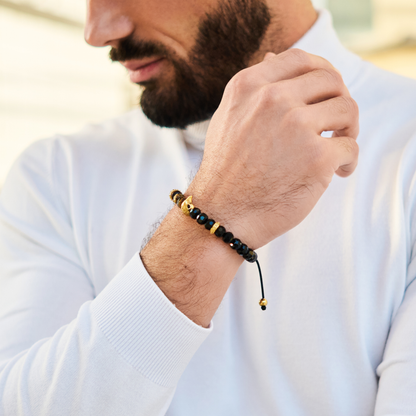 Men's AMERICAN EAGLE Bracelet with TIGER EYE, ONYX Stone