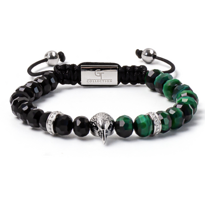 Men's AMERICAN EAGLE Bracelet with GREEN TIGER EYE, ONYX Stone