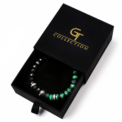 Men's AMERICAN EAGLE Bracelet with GREEN TIGER EYE, ONYX Stone