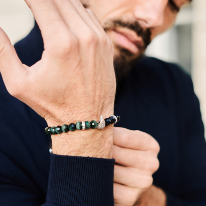Men's AMERICAN EAGLE Bracelet with GREEN TIGER EYE, ONYX Stone