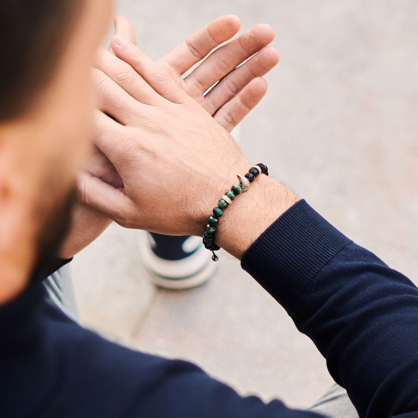 Men's AMERICAN EAGLE Bracelet with GREEN TIGER EYE, ONYX Stone