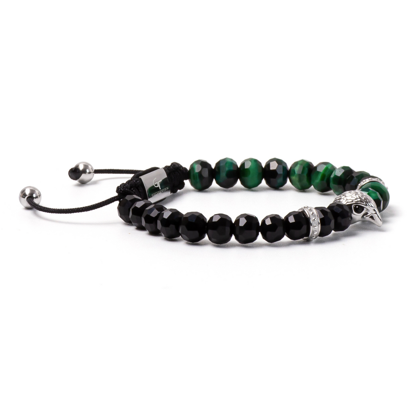 Men's AMERICAN EAGLE Bracelet with GREEN TIGER EYE, ONYX Stone