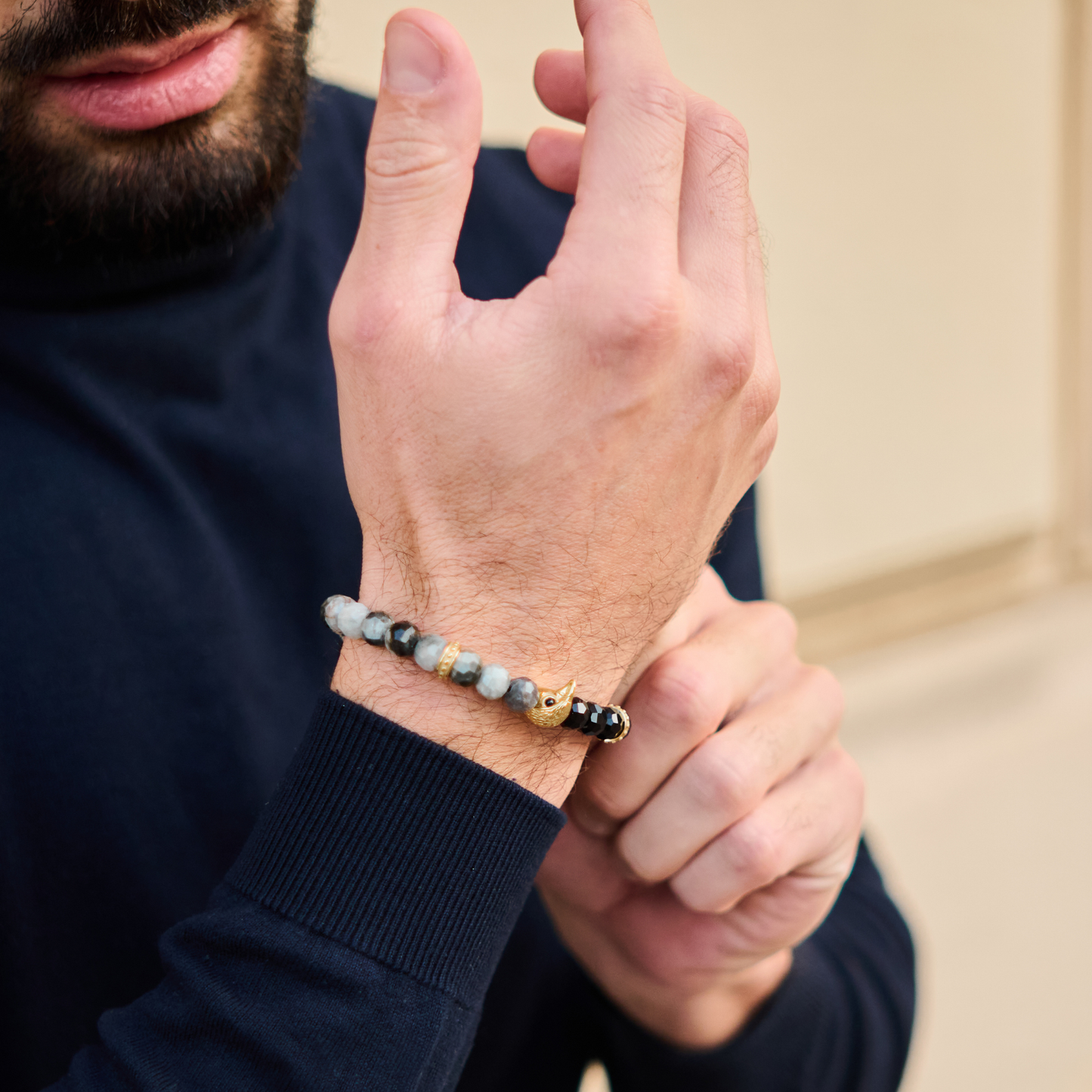 Men's AMERICAN EAGLE Bracelet with EAGLE EYE, ONYX Stone