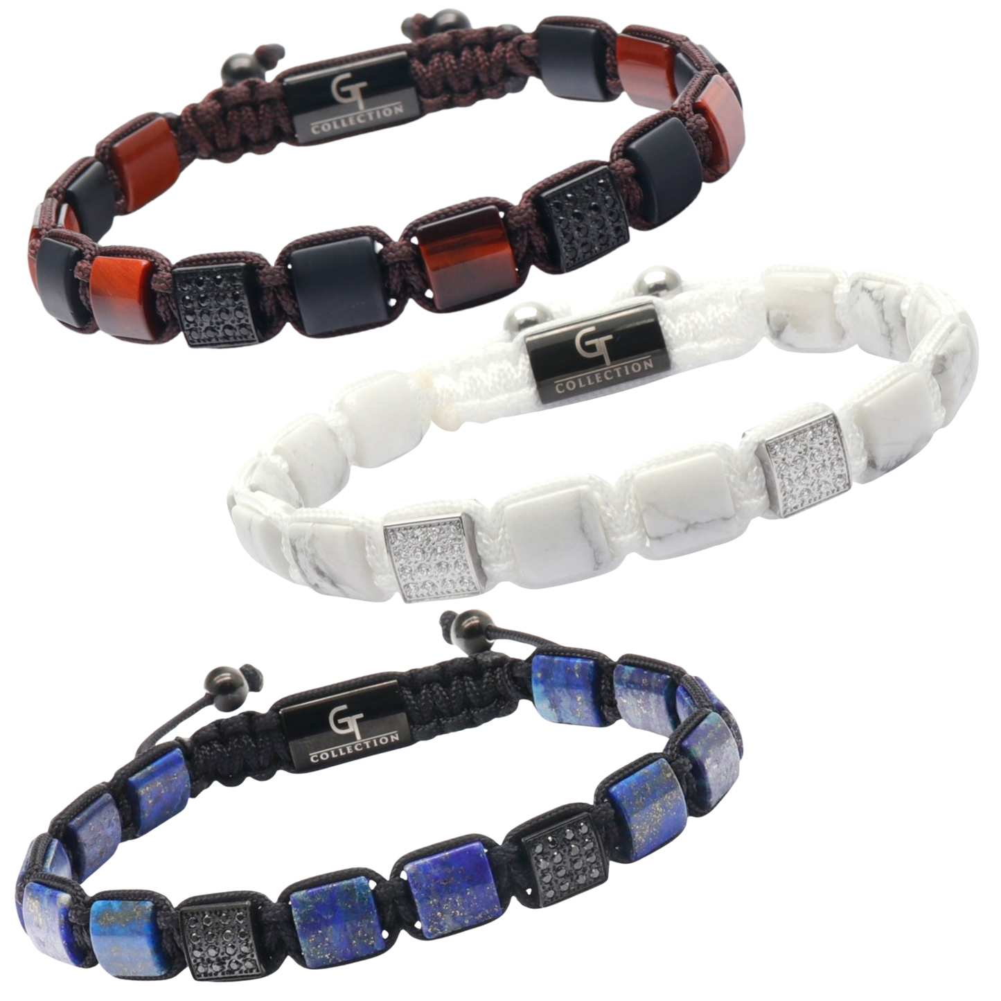 Freedom Flat Stack | Men's Red Tiger Eye, Howlite & Lapis Lazuli Flat Bead Bracelet Set