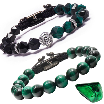2 Piece Leadership Set | Men's Green Tiger Eye Lion Bracelet Stack