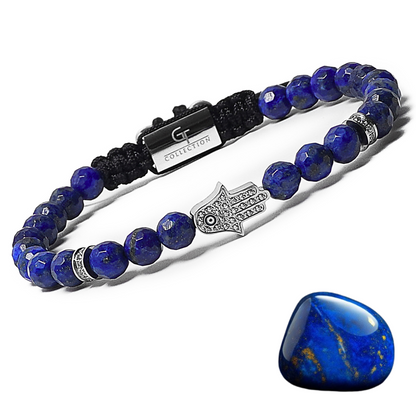 Men's LAPIS LAZULI Bracelet with Silver HAMSA Hand