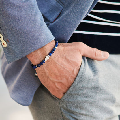 Men's LAPIS LAZULI Bracelet with Silver HAMSA Hand