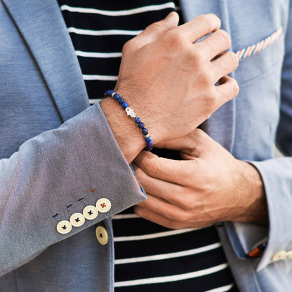 Men's LAPIS LAZULI Bracelet with Silver HAMSA Hand