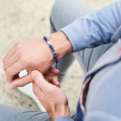 Men's LAPIS LAZULI Bracelet with Silver HAMSA Hand