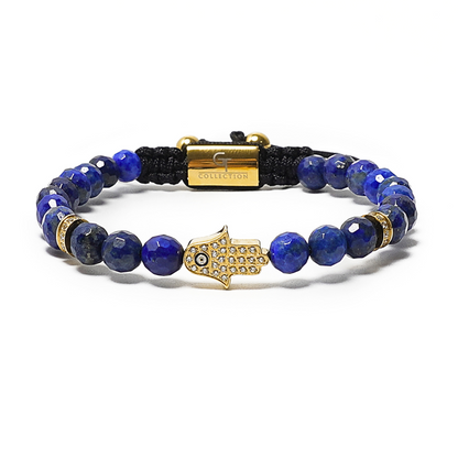 Men's LAPIS LAZULI Bracelet with Golden HAMSA Hand